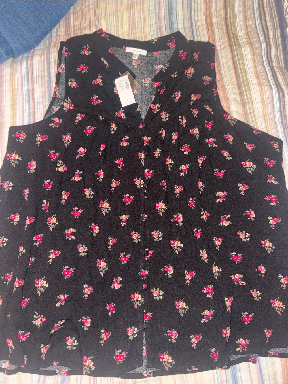 Maurices Black Sleeveless Floral Blouse with Pink Roses Size XXL NWT